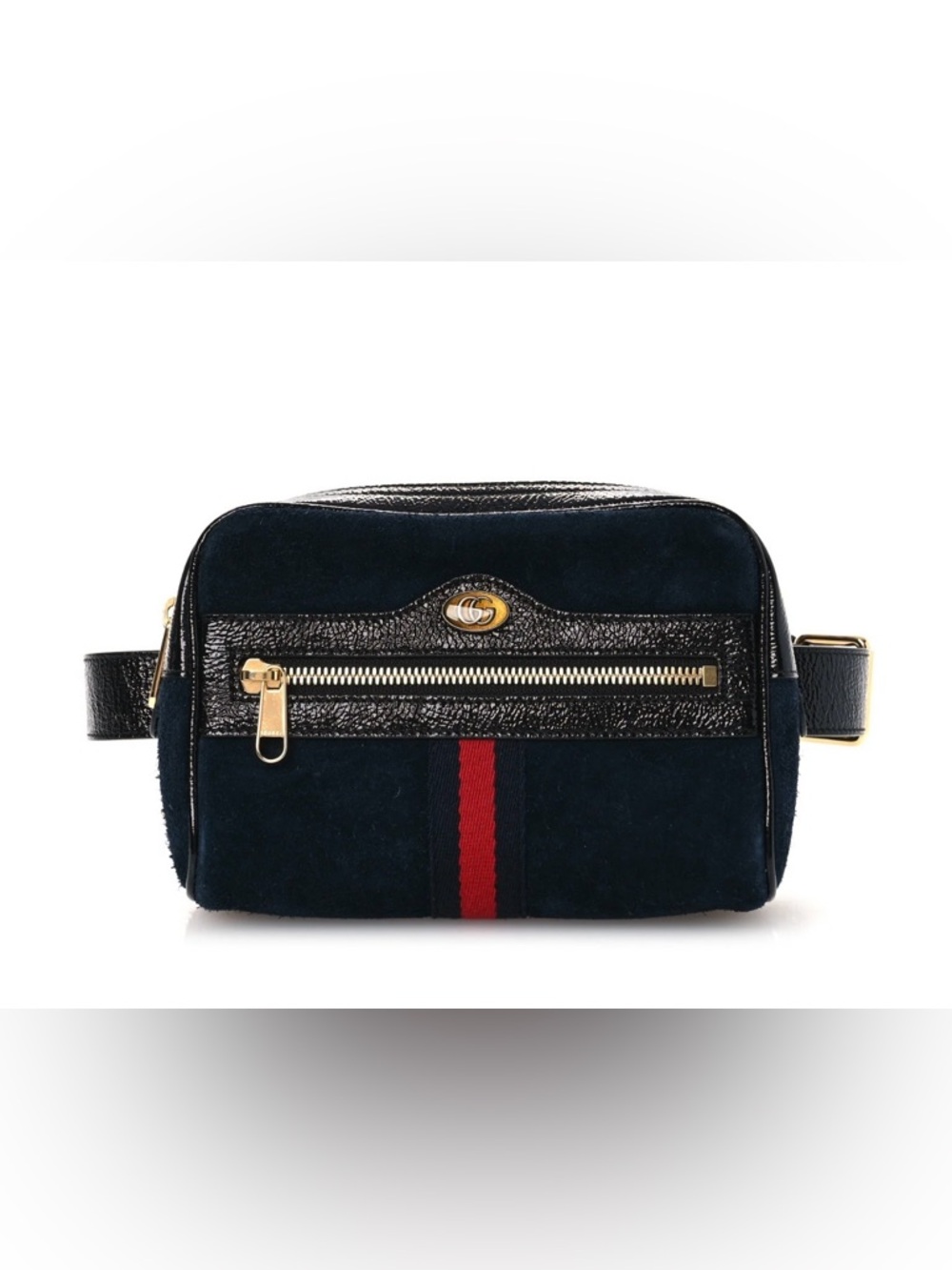 Gucci Black Suede & Black Leather Belt Bag with Red Web Stripe